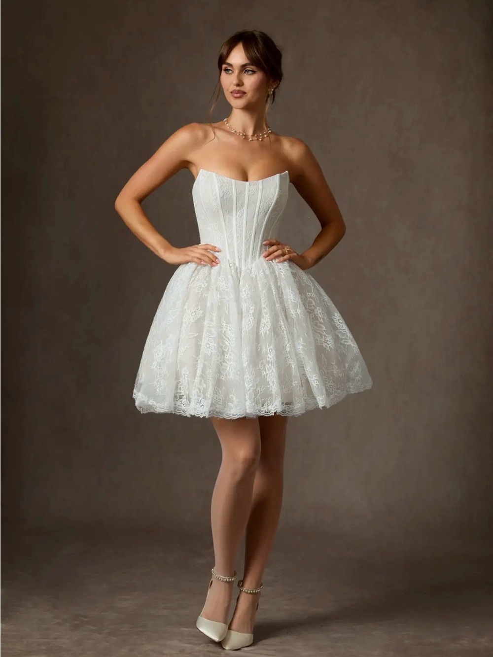 Azazie Clover Strapless White Lace Wedding Dress with Gloves!!